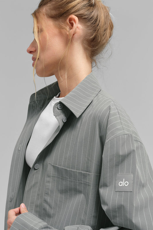 Pinstripe Daylight Button Down Long Sleeve - Lunar Grey/White