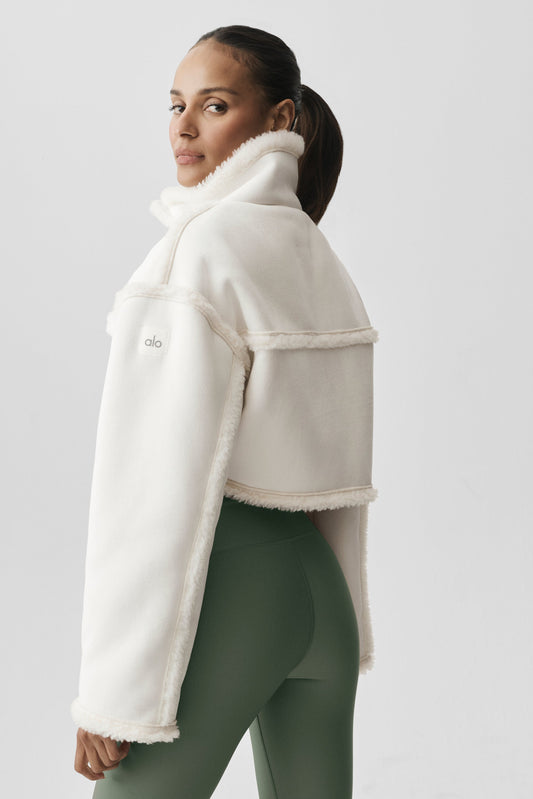 Faux Shearling Snowfall Cropped Jacket - Ivory