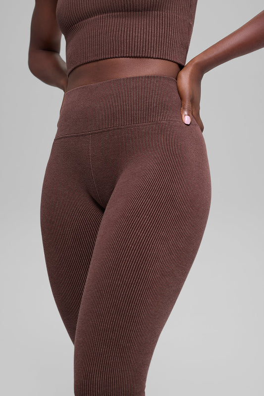 Seamless High-Waist Two Tone Rib Legging - Brownstone Heather