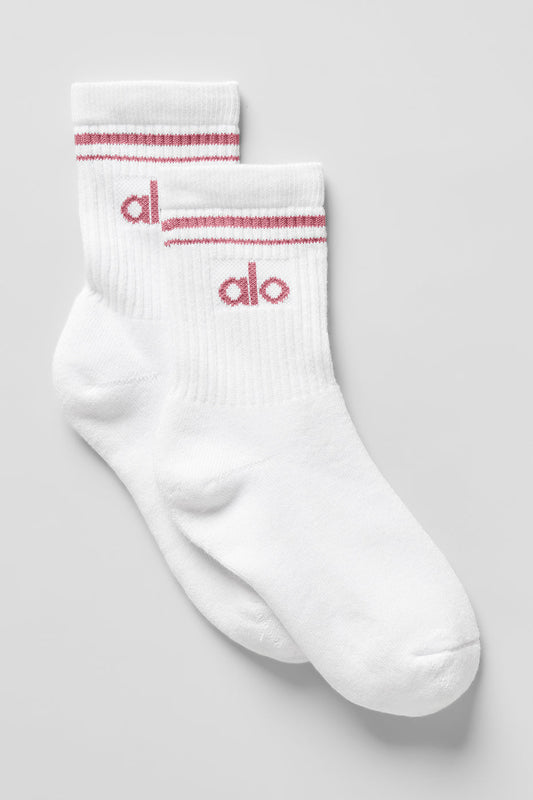 Unisex Half-Crew Throwback Sock - White/Pink Wild Rose