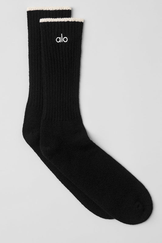 Unisex Wool Cashmere Light Frosted Sock - Black/Ivory