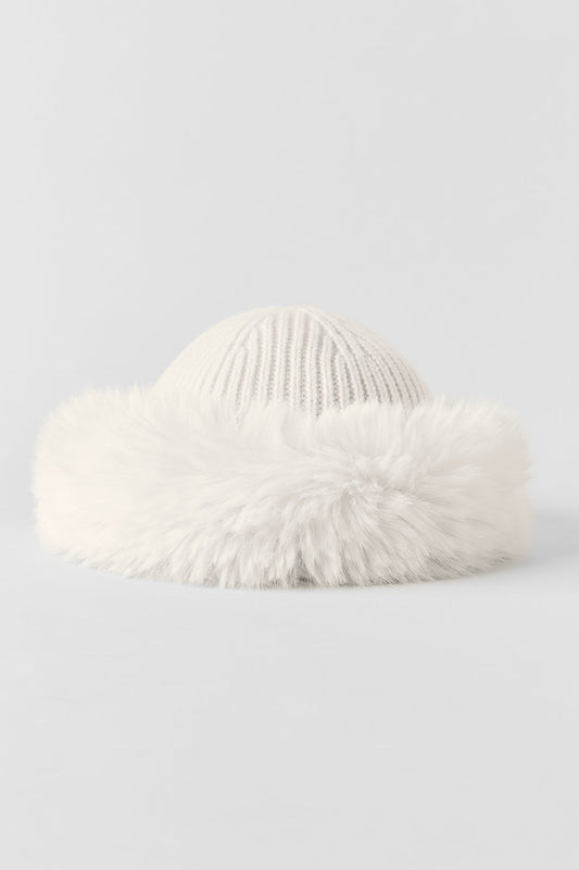 Courchevel Cashmere Faux Fur Beanie - Ivory