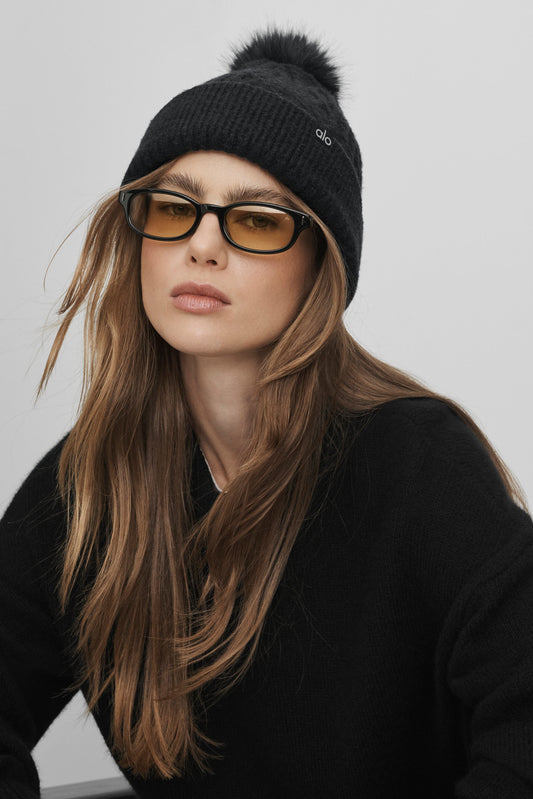 Cable Knit Winter Bliss Beanie - Black