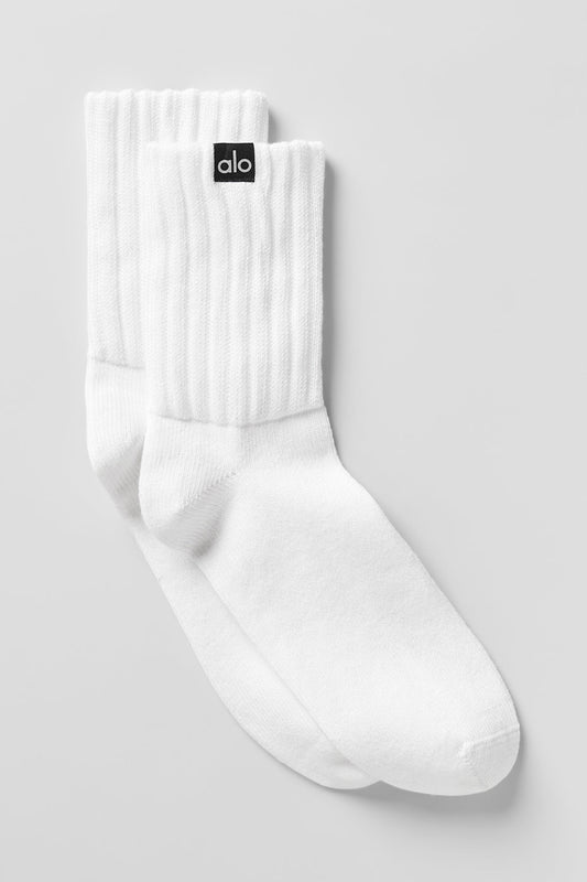 Unisex Half-Crew Scrunch Sock - White