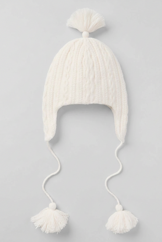 Cable Knit Winter Bliss Earflap Beanie - Ivory