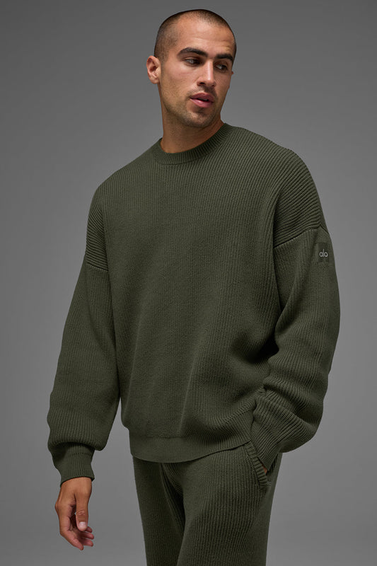 Domain Rib Knit Crew Sweater - Green Olive