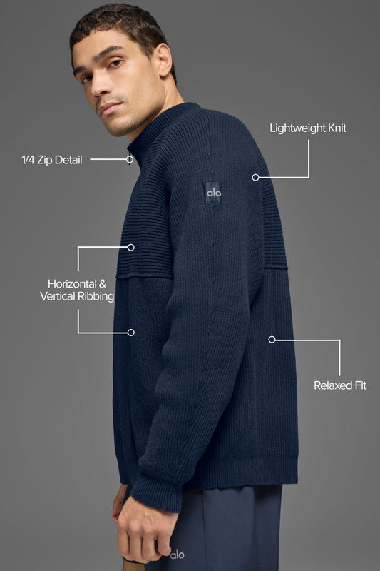 Domain Shift Rib Knit 1/4 Zip Sweater - Navy