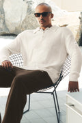 Textured Knit Long Sleeve Polo - Ivory