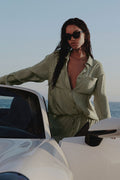 Semi-Sheer Golden Hour Button Down Long Sleeve - Dune Grass