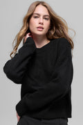 Wool Cashmere Cropped New Class Crewneck Sweater - Black