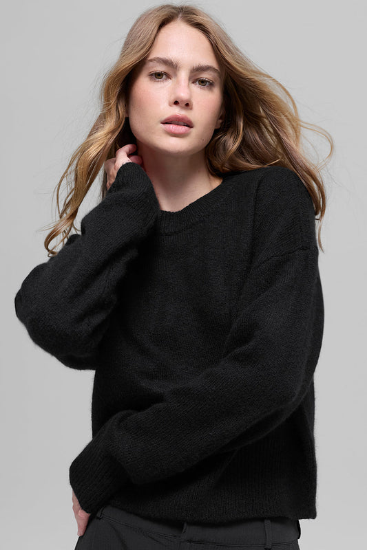 Wool Cashmere Cropped New Class Crewneck Sweater - Black