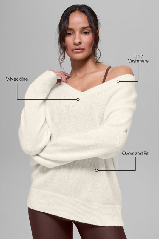 Wool Cashmere New Class Oversized V-Neck Sweater - Ivory