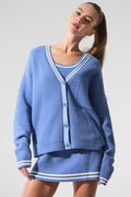Tennis Club Sweater Knit Cardigan - Crystal Clear Blue/White