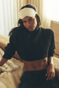 Cable Knit Cropped Winter Bliss Turtleneck Long Sleeve - Dark Heather Grey