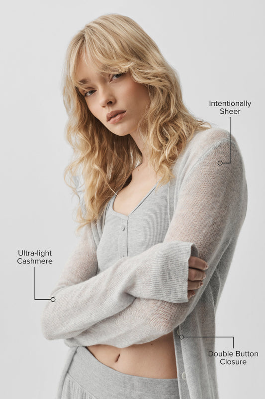 Sheer Cashmere Long Cardigan - Athletic Heather Grey