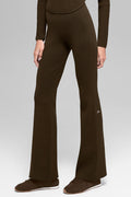 Denim Knit High-Waist Flare Pant - Espresso/Black