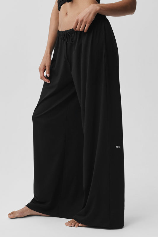 Alosoft Mid-Rise Finesse Wide Leg Sweatpant - Black