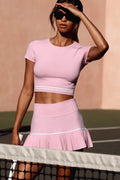 Scholar Knit High-Waist My Serve Tennis Skirt - Pink Marshmallow/White