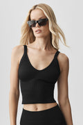 Seamless Ribbed V-Neck Favorite Bra Tank - Black
