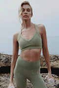 Seamless Two Tone Rib Bra - Dune Grass Heather